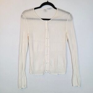 TSE Womens Cotton Open Knit Cardigan Sweater White Size Small minimalist luxury